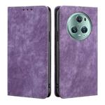 For Honor Magic5 Pro RFID Anti-theft Brush Magnetic Leather Phone Case(Purple)
