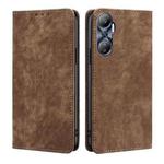 For Infinix Hot 20 4G RFID Anti-theft Brush Magnetic Leather Phone Case(Brown)