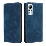 For Infinix Note 11 RFID Anti-theft Brush Magnetic Leather Phone Case(Blue)