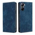 For Realme V30 5G / V30T RFID Anti-theft Brush Magnetic Leather Phone Case(Blue)