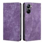 For Realme V30 5G / V30T RFID Anti-theft Brush Magnetic Leather Phone Case(Purple)