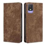 For TCL 403 RFID Anti-theft Brush Magnetic Leather Phone Case(Brown)