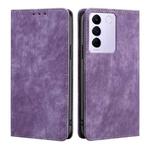 For vivo S16e RFID Anti-theft Brush Magnetic Leather Phone Case(Purple)