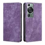 For Huawei P60 / P60 Pro RFID Anti-theft Brush Magnetic Leather Phone Case(Purple)