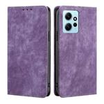 For Xiaomi Redmi Note 12 4G Global RFID Anti-theft Brush Magnetic Leather Phone Case(Purple)