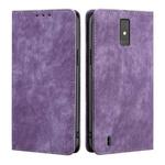 For ZTE Blade A32 RFID Anti-theft Brush Magnetic Leather Phone Case(Purple)