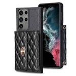 For Samsung Galaxy S23 Ultra 5G Horizontal Metal Buckle Wallet Rhombic Leather Phone Case(Black)
