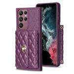 For Samsung Galaxy S22 Ultra 5G Horizontal Metal Buckle Wallet Rhombic Leather Phone Case(Dark Purple)