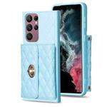 For Samsung Galaxy S22 Ultra 5G Horizontal Metal Buckle Wallet Rhombic Leather Phone Case(Blue)