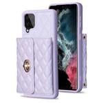 For Samsung Galaxy A12 Horizontal Metal Buckle Wallet Rhombic Leather Phone Case(Purple)
