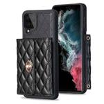 For Samsung Galaxy A12 Horizontal Metal Buckle Wallet Rhombic Leather Phone Case(Black)