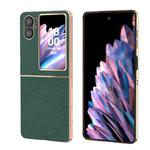 For OPPO Find N2 Flip Nano Electroplating Cross Texture Genuine Leather Phone Case(Green)