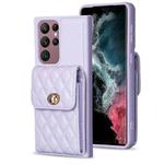 For Samsung Galaxy S22 Ultra 5G Vertical Wallet Rhombic Leather Phone Case(Purple)