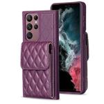 For Samsung Galaxy S22 Ultra 5G Vertical Wallet Rhombic Leather Phone Case(Dark Purple)