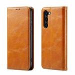 For Samsung Galaxy S23 5G FIERRE SHANN Vintage Bark Texture Wallet Leather Phone Case(Khaki)