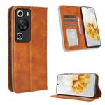For Huawei P60 / P60 Pro Magnetic Buckle Retro Texture Leather Phone Case(Brown)