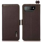 For Asus ROG Phone 7 KHAZNEH Side-Magnetic Litchi Genuine Leather RFID Phone Case(Brown)