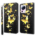 For Xiaomi 13 Lite 3D Painting Pattern Flip Leather Phone Case(Gold Butterfly)