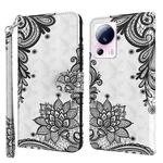 For Xiaomi 13 Lite 3D Painting Pattern Flip Leather Phone Case(Diagonal Black Flower)