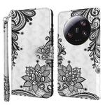 For Xiaomi 13 Ultra 3D Painting Pattern Leather Phone Case(Diagonal Black Flower)