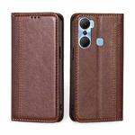 For Infinix Hot 12 Pro Grid Texture Magnetic Flip Leather Phone Case(Brown)