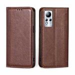 For Infinix Note 11 Grid Texture Magnetic Flip Leather Phone Case(Brown)