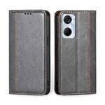 For Tecno Pop 6 Pro Grid Texture Magnetic Flip Leather Phone Case(Grey)