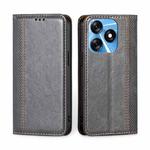 For Tecno Spark 10 4G Grid Texture Magnetic Flip Leather Phone Case(Grey)