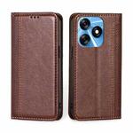 For Tecno Spark 10 4G Grid Texture Magnetic Flip Leather Phone Case(Brown)