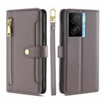 For vivo iQOO Z7x Sheep Texture Cross-body Zipper Wallet Leather Phone Case(Grey)
