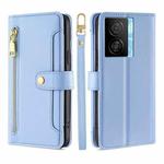 For vivo iQOO Z7x Sheep Texture Cross-body Zipper Wallet Leather Phone Case(Blue)