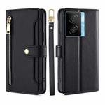 For vivo iQOO Z7x Sheep Texture Cross-body Zipper Wallet Leather Phone Case(Black)