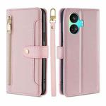 For Realme GT Neo5 SE Sheep Texture Cross-body Zipper Wallet Leather Phone Case(Pink)