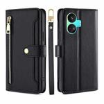 For Realme GT Neo5 SE Sheep Texture Cross-body Zipper Wallet Leather Phone Case(Black)
