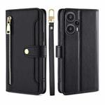 For Xiaomi Redmi Note 12 Turbo Sheep Texture Cross-body Zipper Wallet Leather Phone Case(Black)