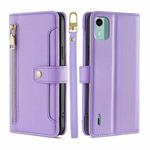 For Nokia C12 Sheep Texture Cross-body Zipper Wallet Leather Phone Case(Purple)