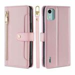 For Nokia C12 Sheep Texture Cross-body Zipper Wallet Leather Phone Case(Pink)