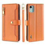 For Nokia C12 Sheep Texture Cross-body Zipper Wallet Leather Phone Case(Orange)