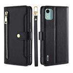 For Nokia C12 Sheep Texture Cross-body Zipper Wallet Leather Phone Case(Black)