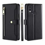 For Nokia C22 Sheep Texture Cross-body Zipper Wallet Leather Phone Case(Black)