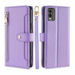 For Nokia C32 Sheep Texture Cross-body Zipper Wallet Leather Phone Case(Purple)