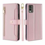 For Nokia C32 Sheep Texture Cross-body Zipper Wallet Leather Phone Case(Pink)