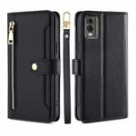 For Nokia C32 Sheep Texture Cross-body Zipper Wallet Leather Phone Case(Black)