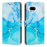 For Google Pixel 7a Painted Marble Pattern Leather Phone Case(Blue Green)