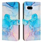 For Google Pixel 7a Painted Marble Pattern Leather Phone Case(Pink Green)