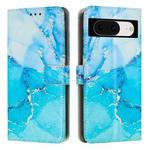 For Google Pixel 8 Painted Marble Pattern Leather Phone Case(Blue Green)