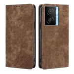 For vivo iQOO Z7x RFID Anti-theft Brush Magnetic Leather Phone Case(Brown)
