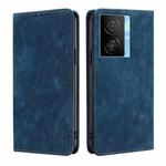 For vivo iQOO Z7x RFID Anti-theft Brush Magnetic Leather Phone Case(Blue)
