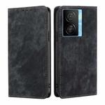 For vivo iQOO Z7x RFID Anti-theft Brush Magnetic Leather Phone Case(Black)
