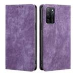 For OPPO A55S 5G RFID Anti-theft Brush Magnetic Leather Phone Case(Purple)